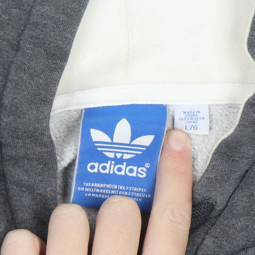 Adidas Men’s Grey Pullover Hoodie Size L Logo Fleece Sweatshirt