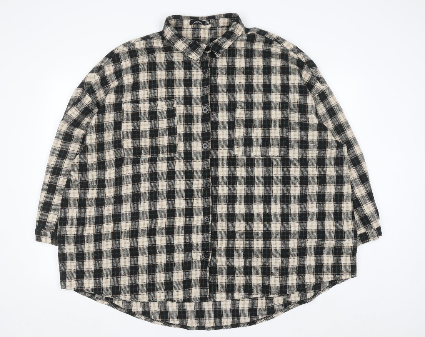 Boohoo Womens Beige Check Flannel Button-Up Shirt Size 16