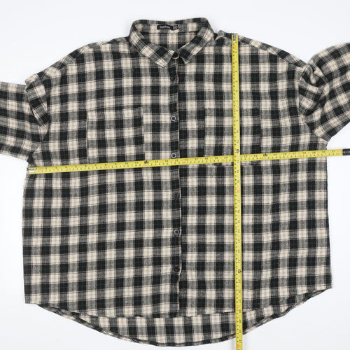 Boohoo Womens Beige Check Flannel Button-Up Shirt Size 16