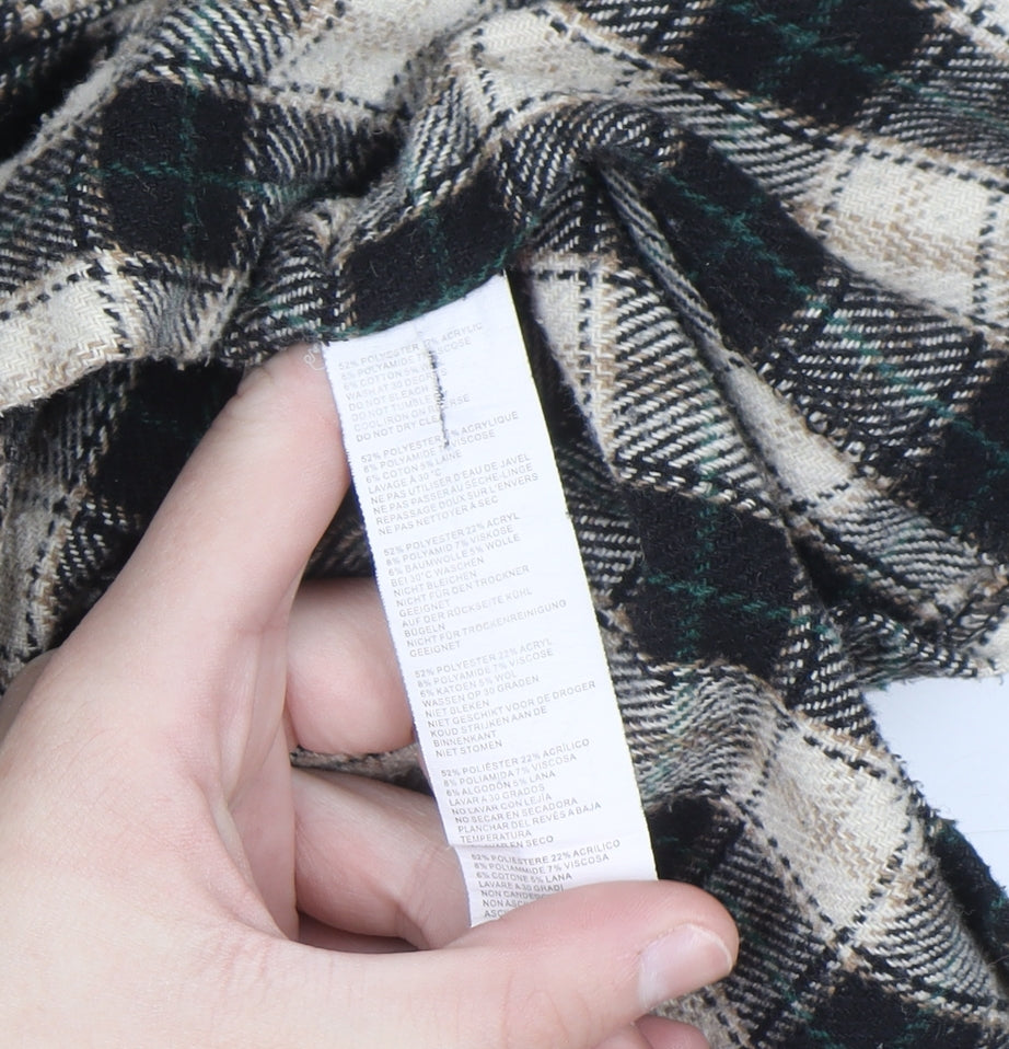 Boohoo Womens Beige Check Flannel Button-Up Shirt Size 16