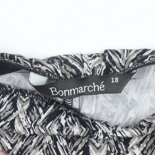 Bonmarché Women’s Black Geometric Jersey Wide-Leg Trousers Size 18