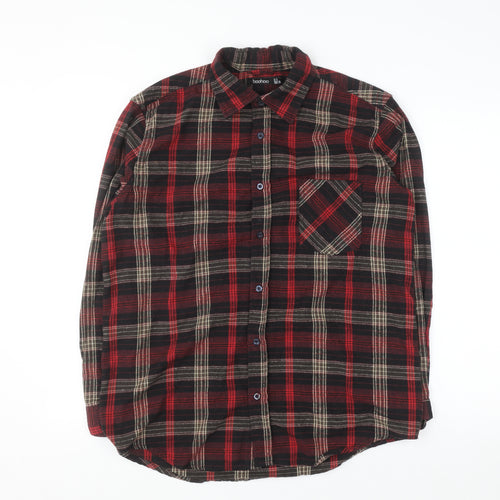 Boohoo Womens Red Plaid Flannel Long Sleeve Button-Up Shirt Size 12
