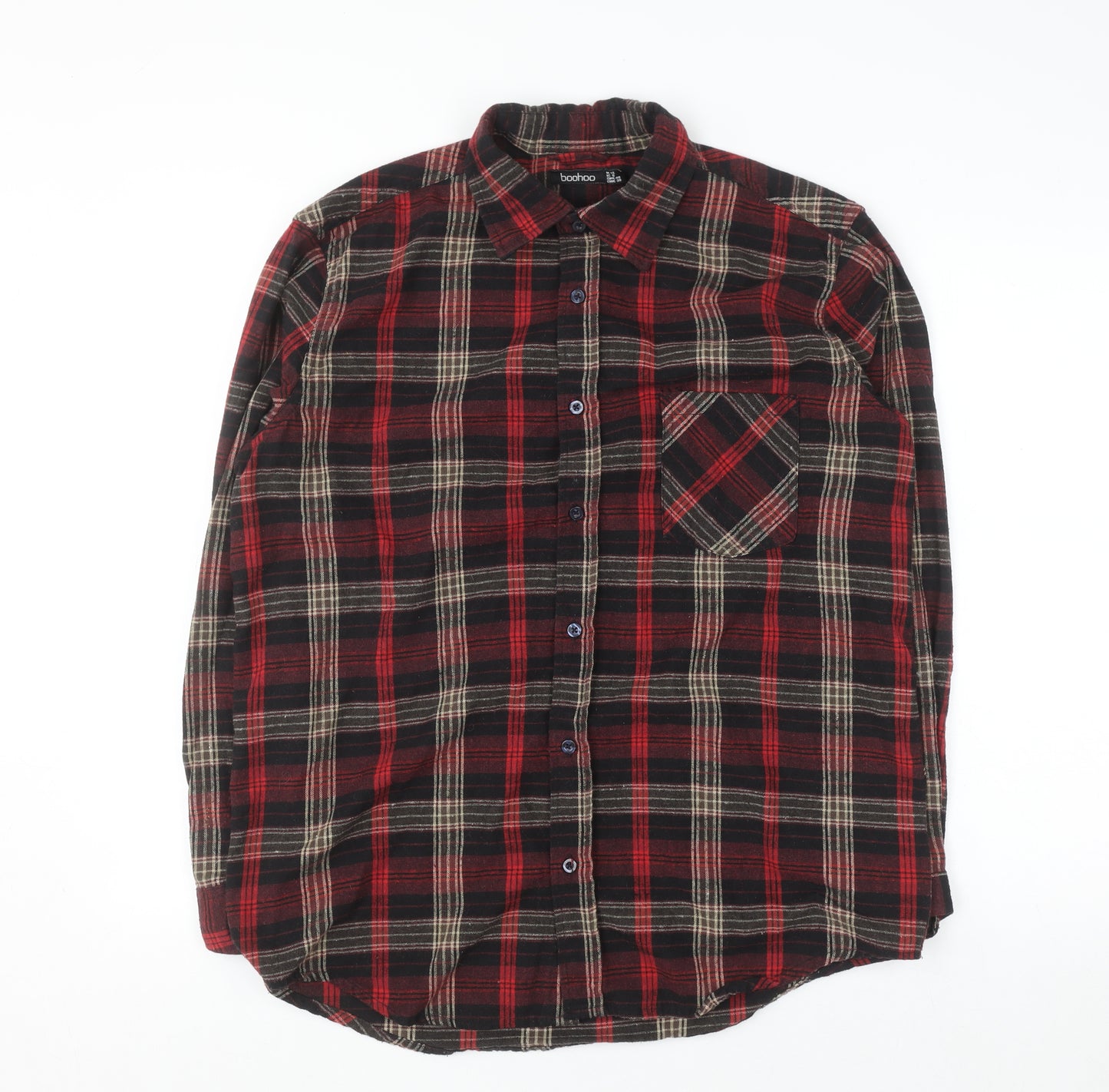 Boohoo Womens Red Plaid Flannel Long Sleeve Button-Up Shirt Size 12