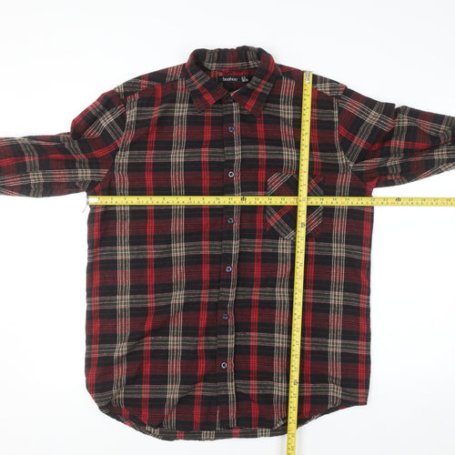 Boohoo Womens Red Plaid Flannel Long Sleeve Button-Up Shirt Size 12
