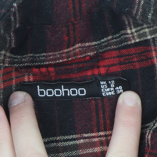 Boohoo Womens Red Plaid Flannel Long Sleeve Button-Up Shirt Size 12
