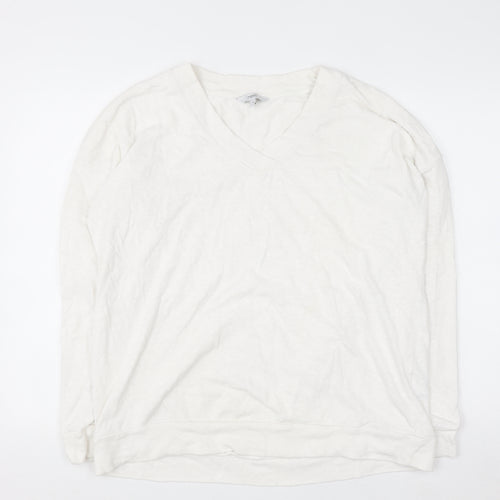 Next Women Ivory Long Sleeve V-Neck Cotton Pullover Jumper Size 16