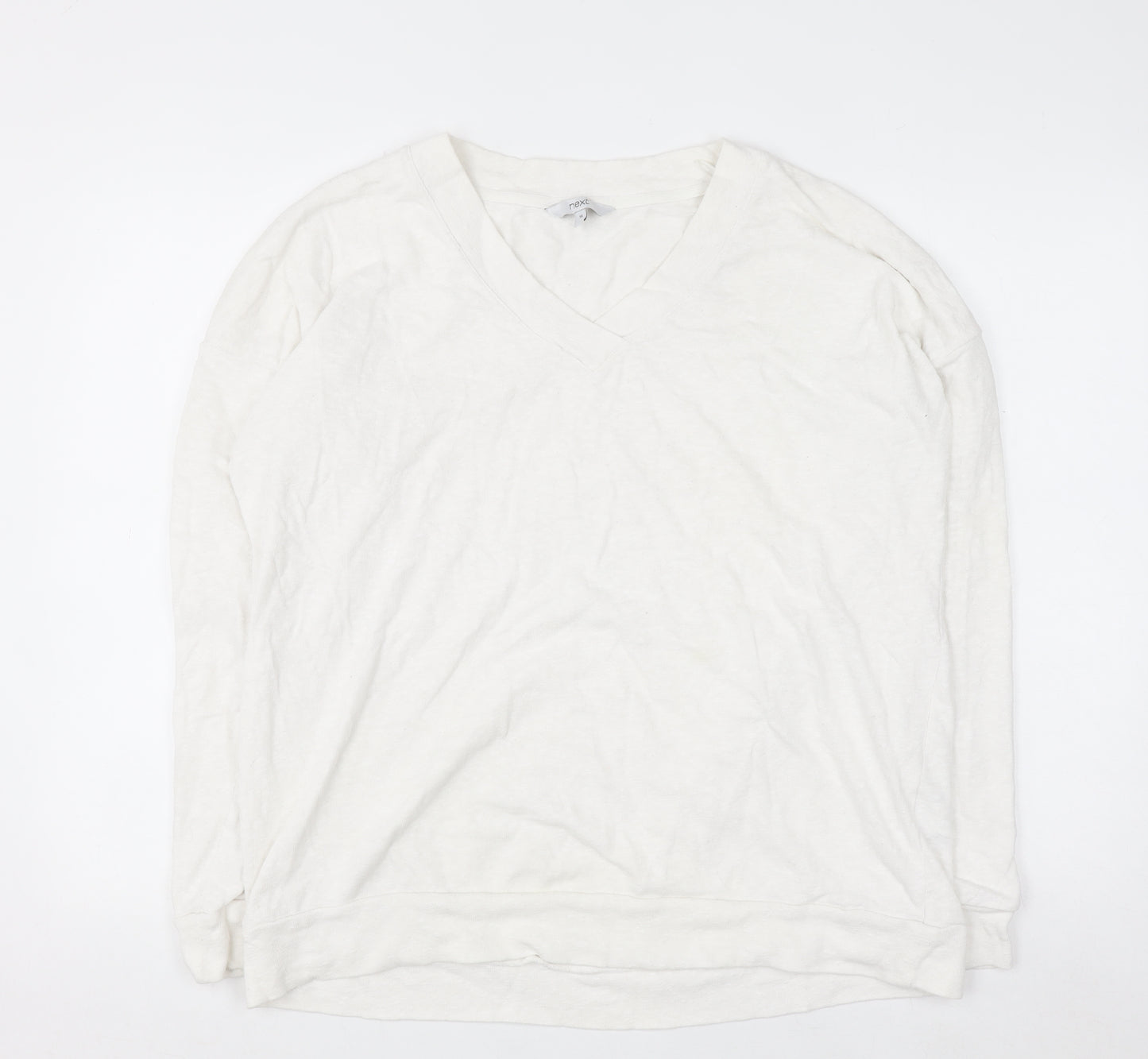 Next Women Ivory Long Sleeve V-Neck Cotton Pullover Jumper Size 16