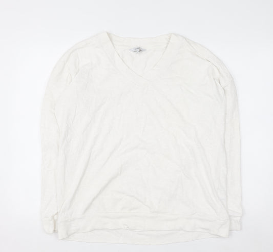 Next Women Ivory Long Sleeve V-Neck Cotton Pullover Jumper Size 16