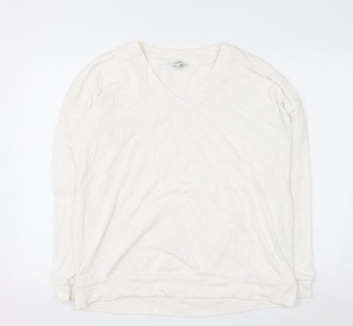 Next Women Ivory Long Sleeve V-Neck Cotton Pullover Jumper Size 16