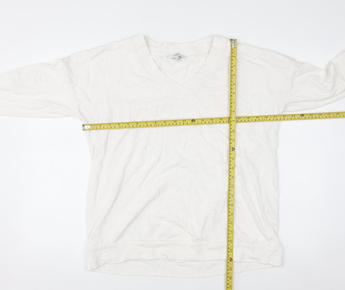Next Women Ivory Long Sleeve V-Neck Cotton Pullover Jumper Size 16
