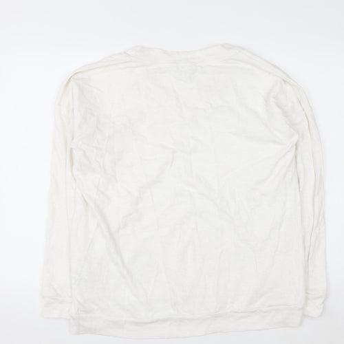 Next Women Ivory Long Sleeve V-Neck Cotton Pullover Jumper Size 16