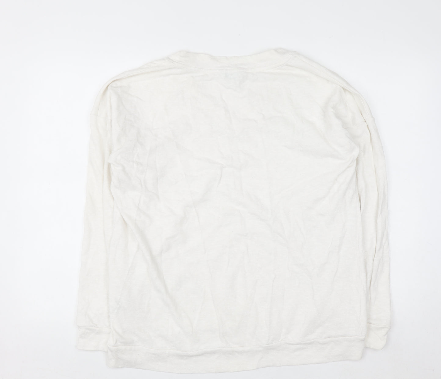 Next Women Ivory Long Sleeve V-Neck Cotton Pullover Jumper Size 16
