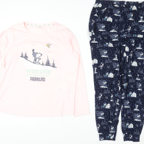 Peanuts Snoopy Women's Pink & Navy Pyjama Set Size 8-10 Winter Graphic Fleece