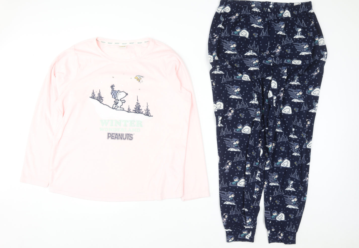 Peanuts Snoopy Women's Pink & Navy Pyjama Set Size 8-10 Winter Graphic Fleece
