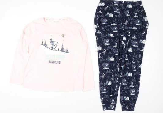 Peanuts Snoopy Women's Pink & Navy Pyjama Set Size 8-10 Winter Graphic Fleece