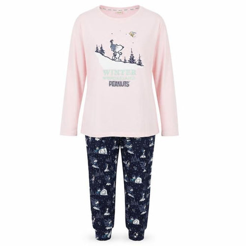 Peanuts Snoopy Women's Pink & Navy Pyjama Set Size 8-10 Winter Graphic Fleece