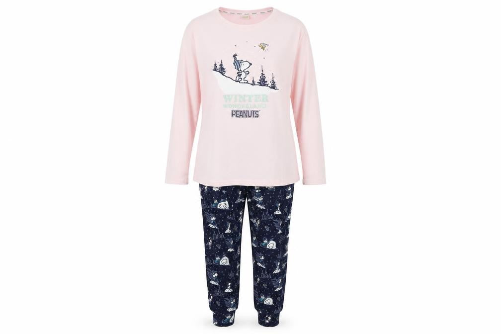 Peanuts Snoopy Women's Pink & Navy Pyjama Set Size 8-10 Winter Graphic Fleece