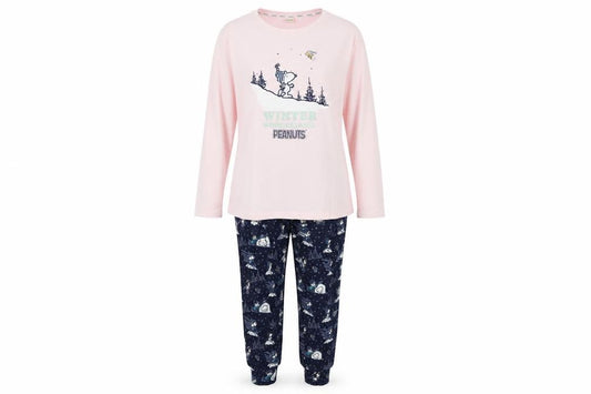 Peanuts Snoopy Women's Pink & Navy Pyjama Set Size 8-10 Winter Graphic Fleece