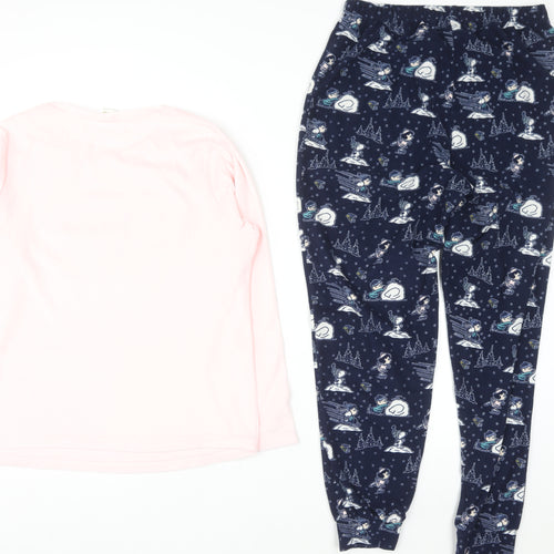 Peanuts Snoopy Women's Pink & Navy Pyjama Set Size 8-10 Winter Graphic Fleece