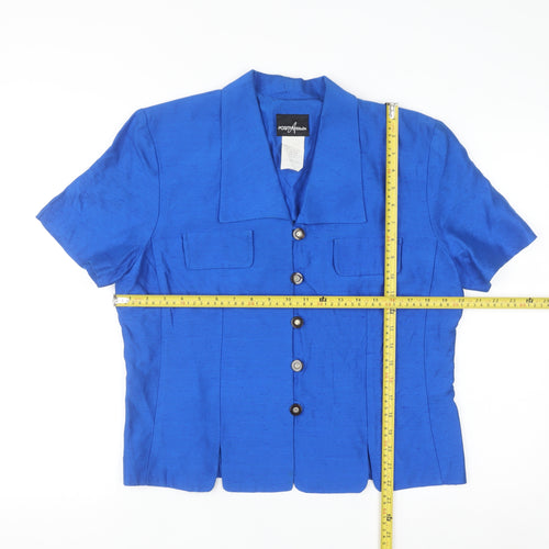 Positive Attitude Women's Blue Silk Collared Short Sleeve Blouse Size 12