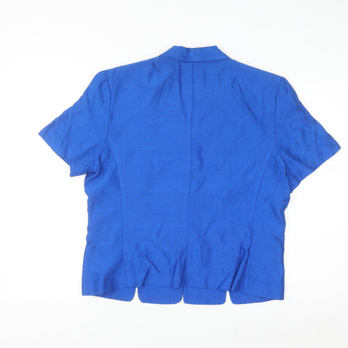 Positive Attitude Women's Blue Silk Collared Short Sleeve Blouse Size 12