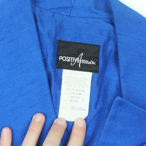 Positive Attitude Women's Blue Silk Collared Short Sleeve Blouse Size 12