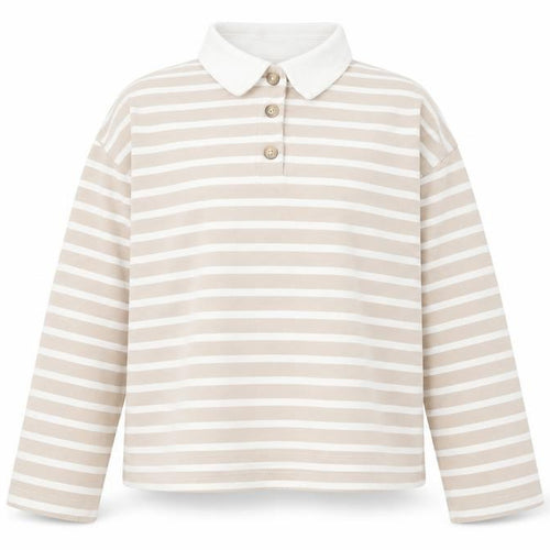 SELECTED FEMME Women's Beige Striped Cotton Polo Shirt XS