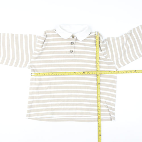 SELECTED FEMME Women's Beige Striped Cotton Polo Shirt XS