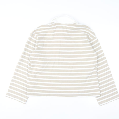 SELECTED FEMME Women's Beige Striped Cotton Polo Shirt XS