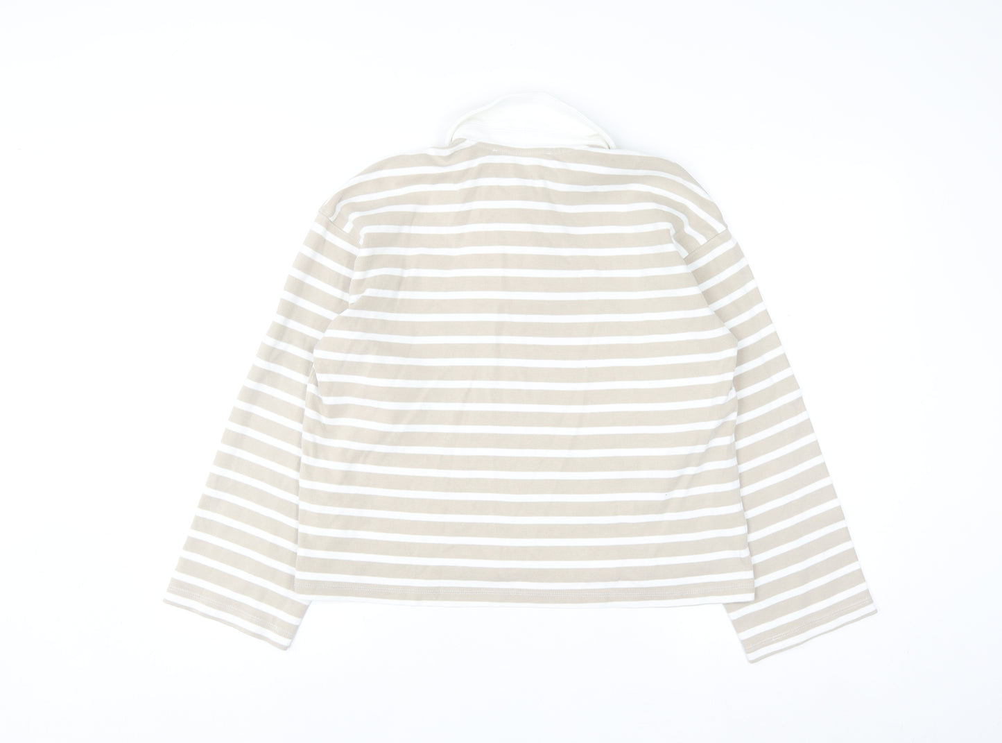 SELECTED FEMME Women's Beige Striped Cotton Polo Shirt XS