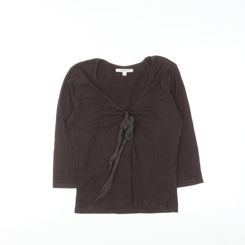 L.K. Bennett Brown 3/4 Sleeve Cotton Wrap Blouse Women’s S