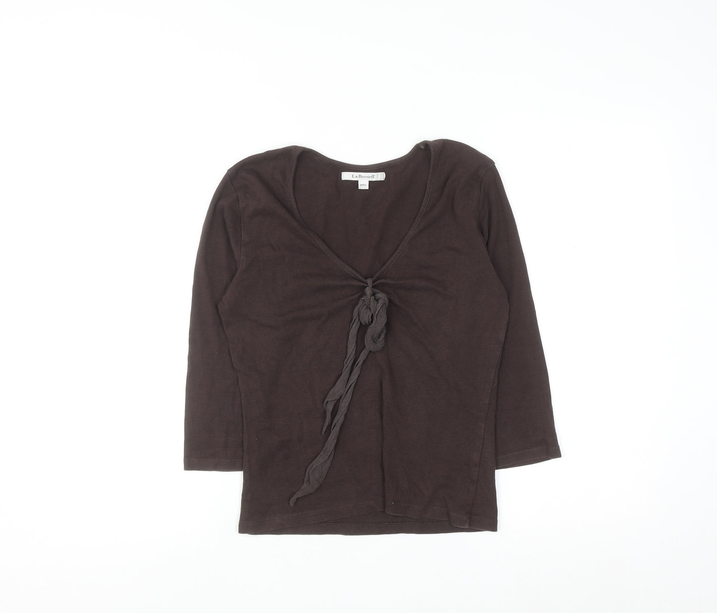 L.K. Bennett Brown 3/4 Sleeve Cotton Wrap Blouse Women’s S