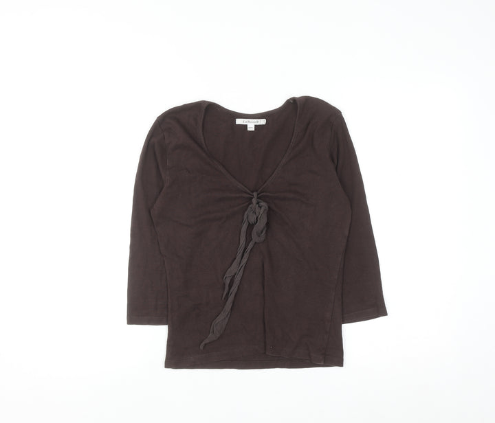 L.K. Bennett Brown 3/4 Sleeve Cotton Wrap Blouse Women’s S