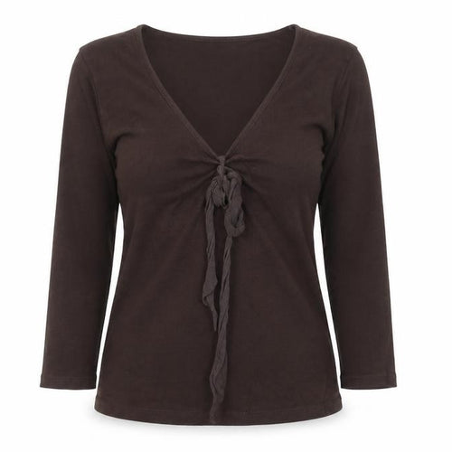 L.K. Bennett Brown 3/4 Sleeve Cotton Wrap Blouse Women’s S