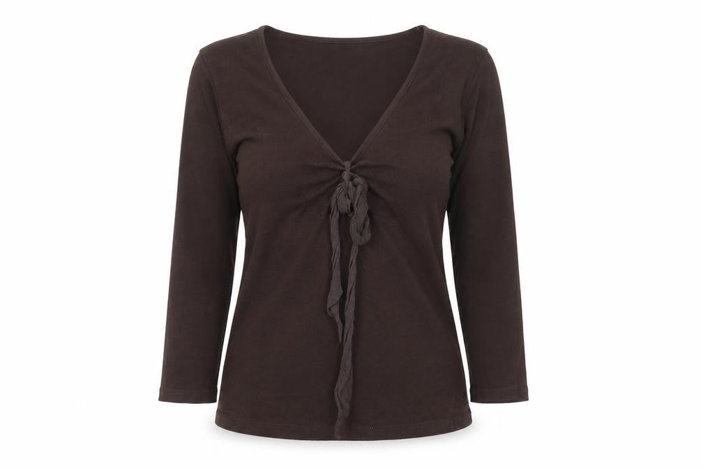 L.K. Bennett Brown 3/4 Sleeve Cotton Wrap Blouse Women’s S