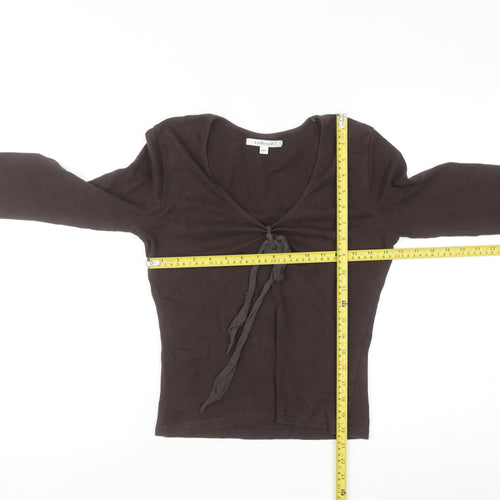 L.K. Bennett Brown 3/4 Sleeve Cotton Wrap Blouse Women’s S