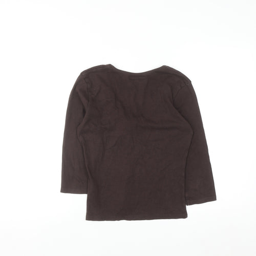 L.K. Bennett Brown 3/4 Sleeve Cotton Wrap Blouse Women’s S