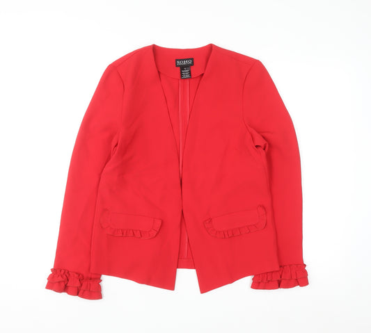 Soho Apparel Women’s Red Ruffle Sleeve Single Breasted Blazer Size S