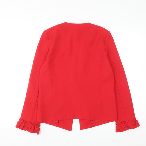 Soho Apparel Women’s Red Ruffle Sleeve Single Breasted Blazer Size S