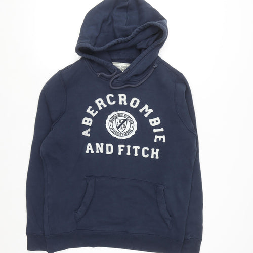 Abercrombie & Fitch Men's Blue Pullover Hoodie M Logo Fleece