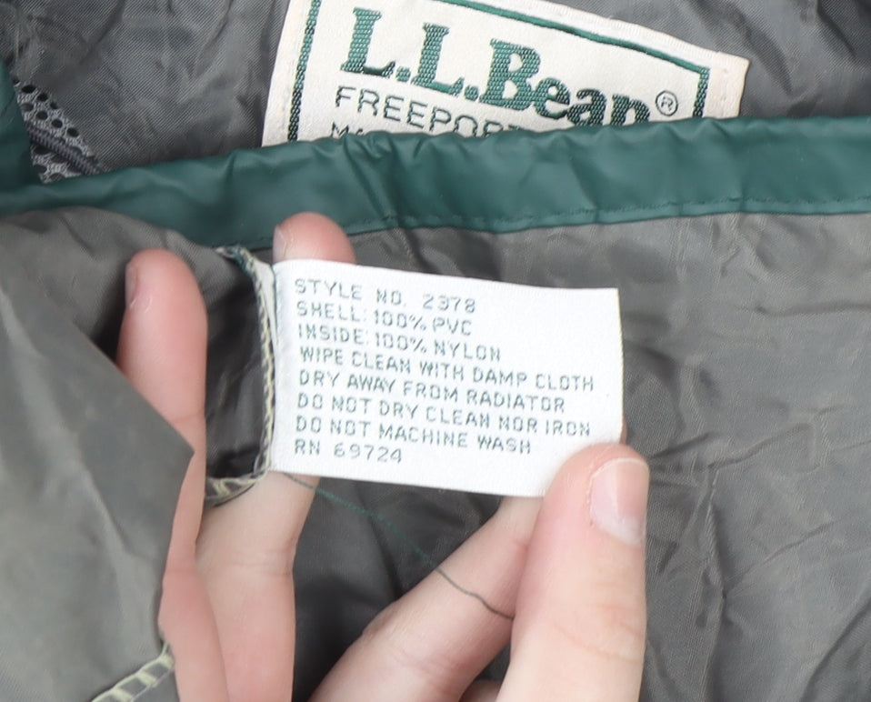 L.L. Bean Men’s Green Hooded Waterproof Rain Coat Jacket Size L Outdoor