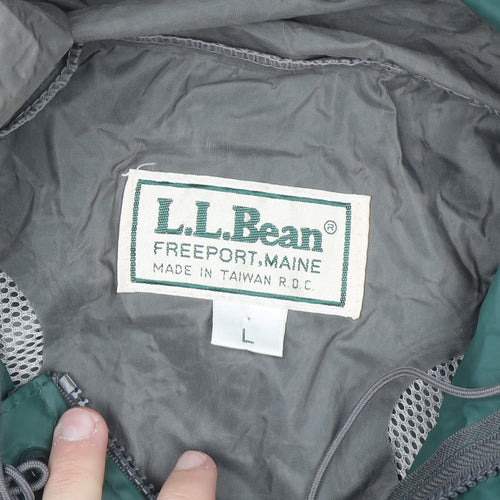 L.L. Bean Men’s Green Hooded Waterproof Rain Coat Jacket Size L Outdoor
