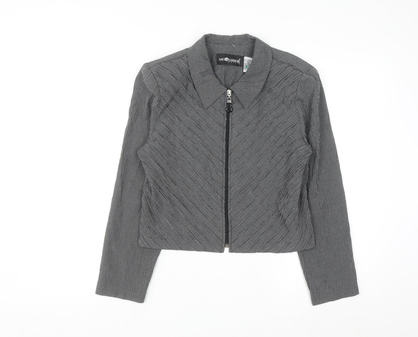 Sag Harbor Women’s Grey Petite Size 8 Zip Jacket Classic Tweed Style