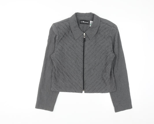 Sag Harbor Women’s Grey Petite Size 8 Zip Jacket Classic Tweed Style