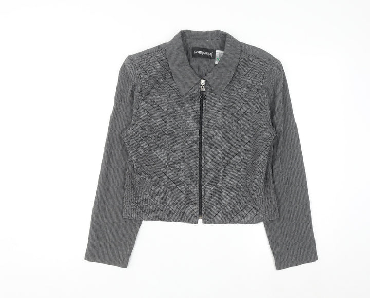 Sag Harbor Women’s Grey Petite Size 8 Zip Jacket Classic Tweed Style