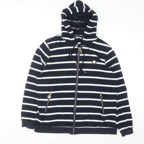 Gertie Women Navy White Striped Full Zip Hoodie 4XL Cotton Blend
