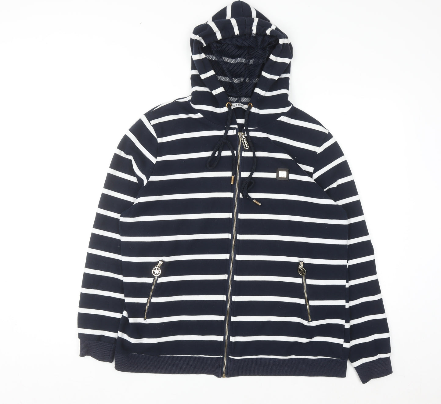 Gertie Women Navy White Striped Full Zip Hoodie 4XL Cotton Blend