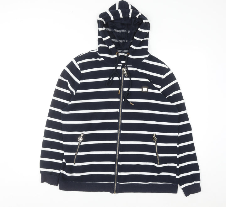Gertie Women Navy White Striped Full Zip Hoodie 4XL Cotton Blend
