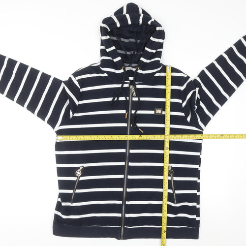 Gertie Women Navy White Striped Full Zip Hoodie 4XL Cotton Blend