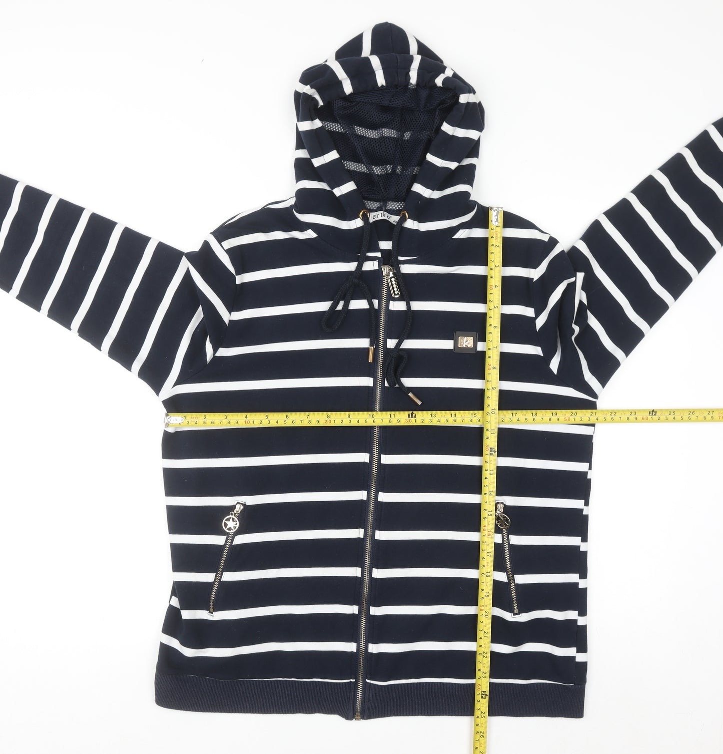 Gertie Women Navy White Striped Full Zip Hoodie 4XL Cotton Blend